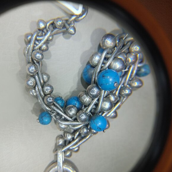 Sterling Silver Bracelet Turquoise Beaded Faux Stone - Picture 11 of 16
